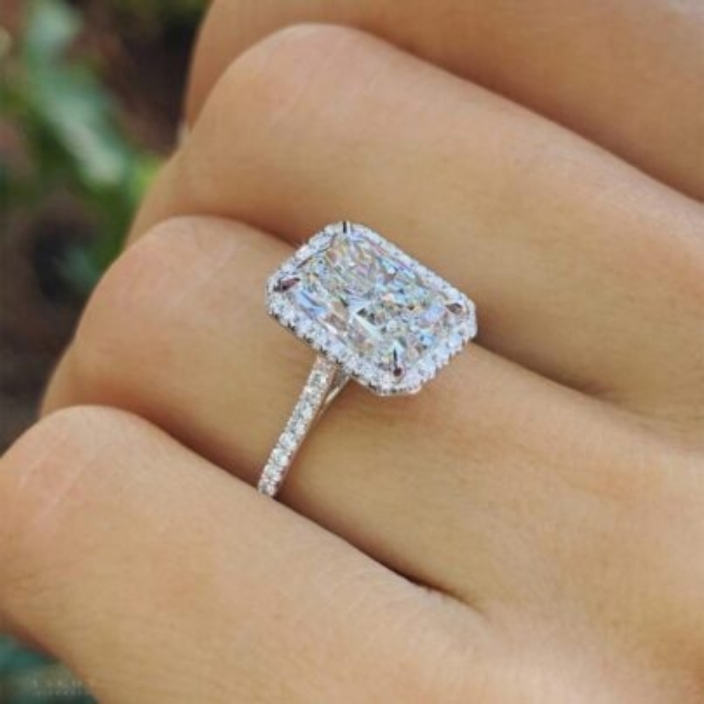 925 Sterling Silver Square Cut White Sapphire Side Micro Inlay Diamond R… - Picture 3 of 9